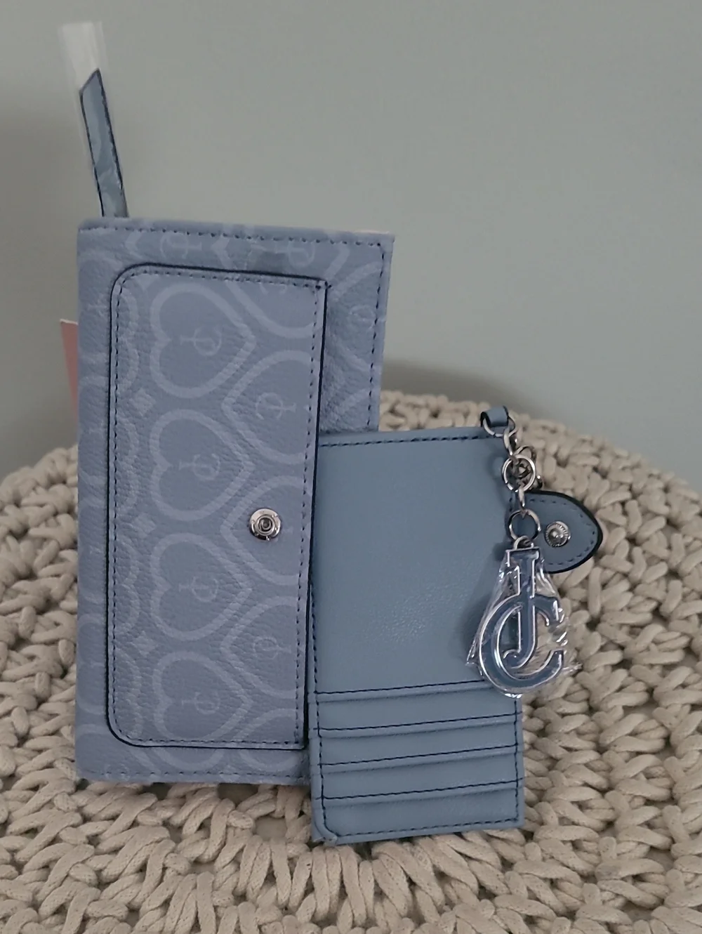 Juicy Couture Baby Blue Monogram Wallet with JC Charm